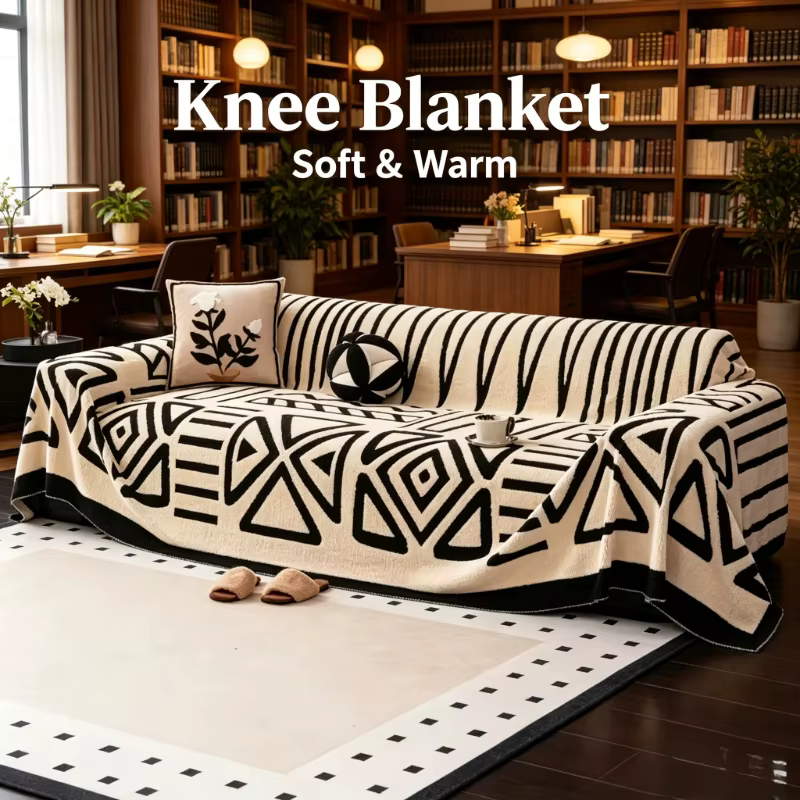 Housse de canapé en flanelle Boho noir et blanc 180×230cm