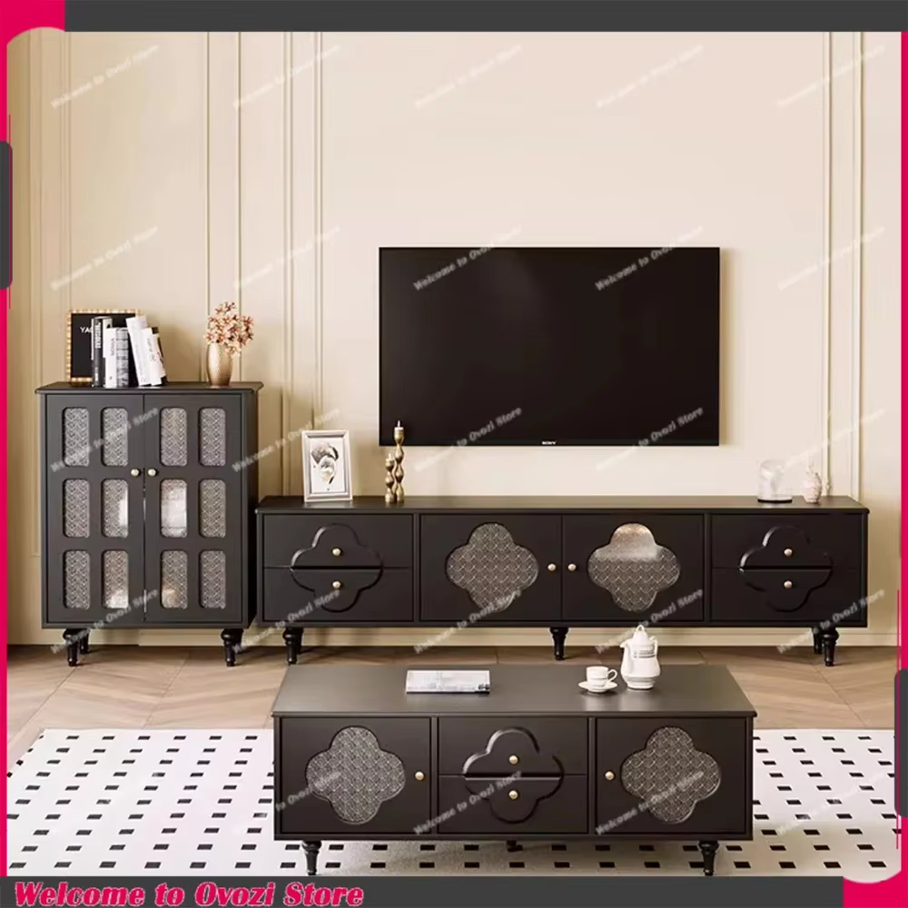 Meuble TV design noir brillant avec poignées et pieds