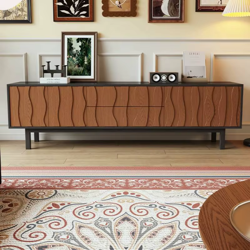 Vintage longue décoration meuble Tv marron support milieu du siècle