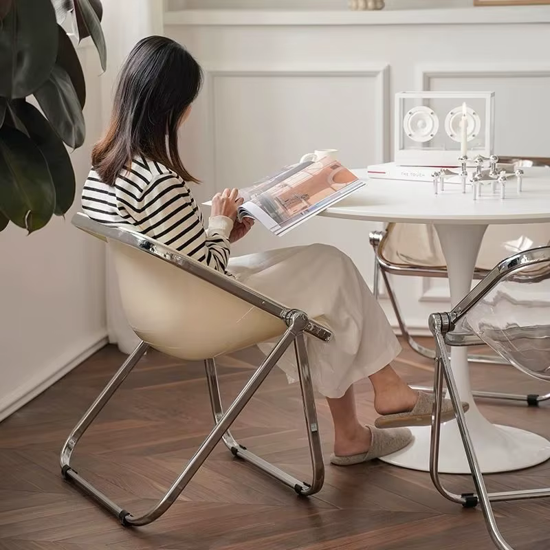 Chaise pliante en métal vintage nordique