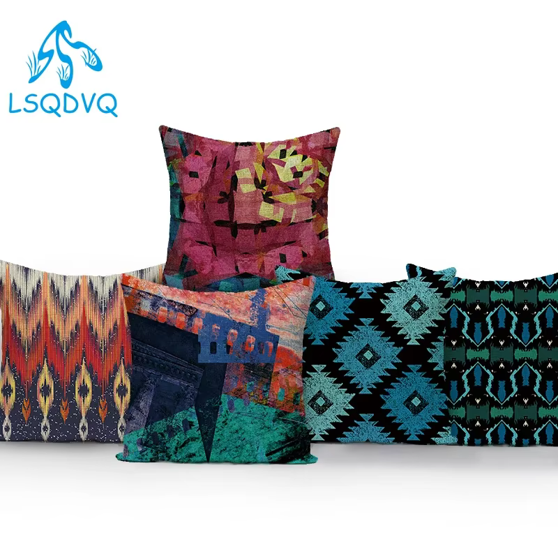 Housse de coussin décorative en coton et lin