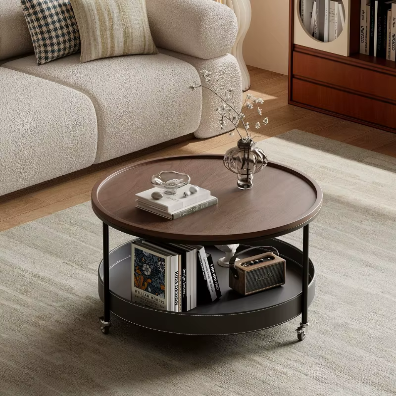 Table d'appoint moderne en bois et acier pour salon