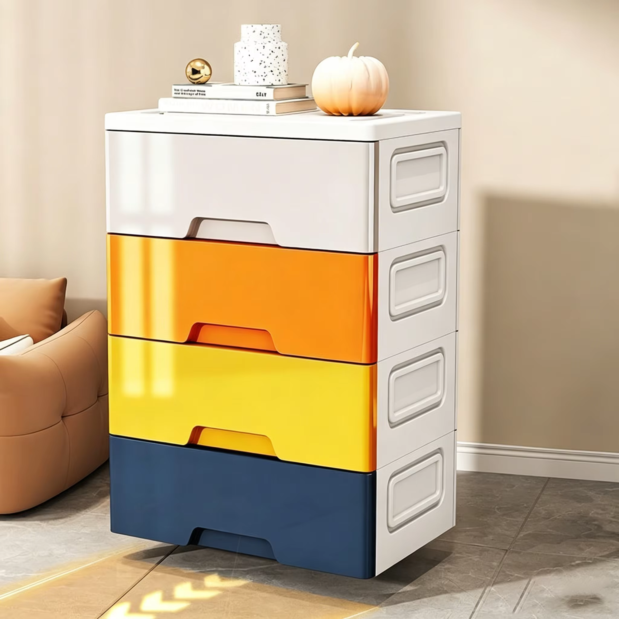 Un meuble de rangement indispensable pour les minimalistes ! Doté d'un design Morandi à blocs de couleurs à faible