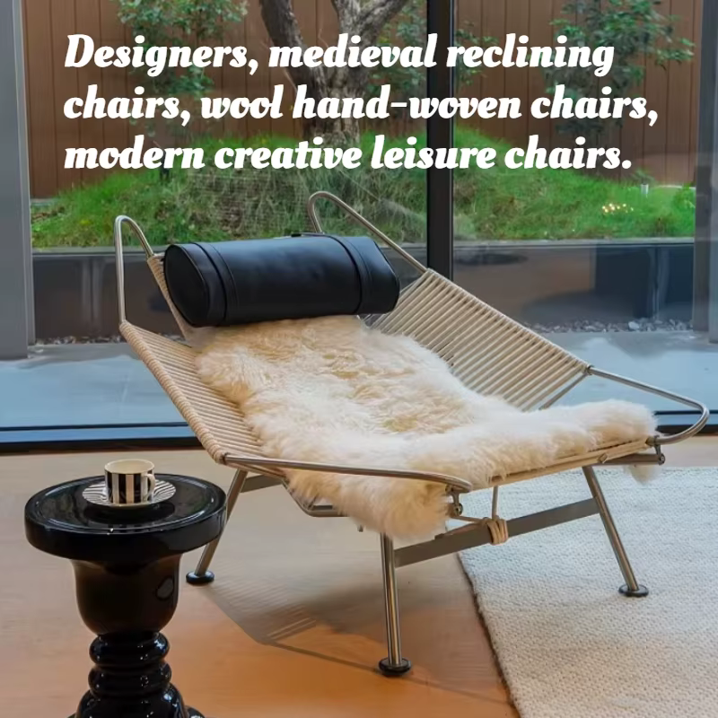 Fauteuil de salon design nordique en laine tricotée