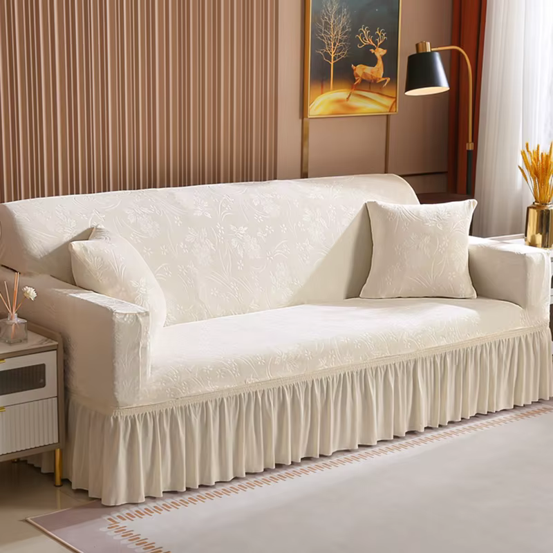 Housse de canapé élégante et extensible avec jupe pour 1/2/3/4 places