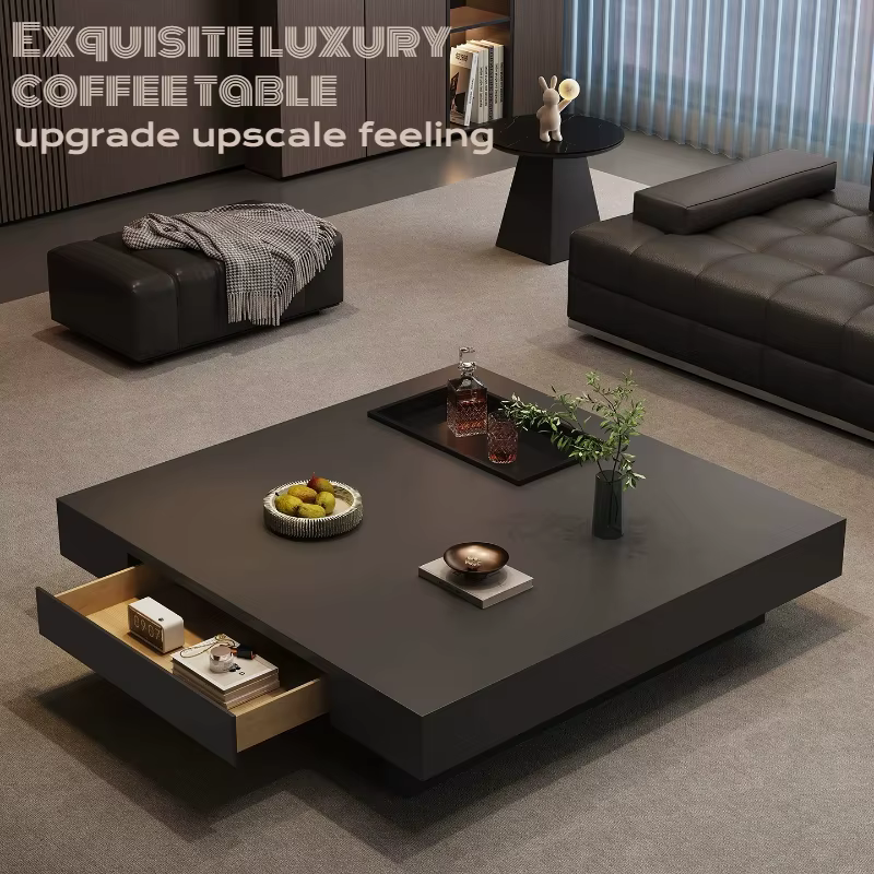 Table basse nordique moderne grande et noire avec rangement
