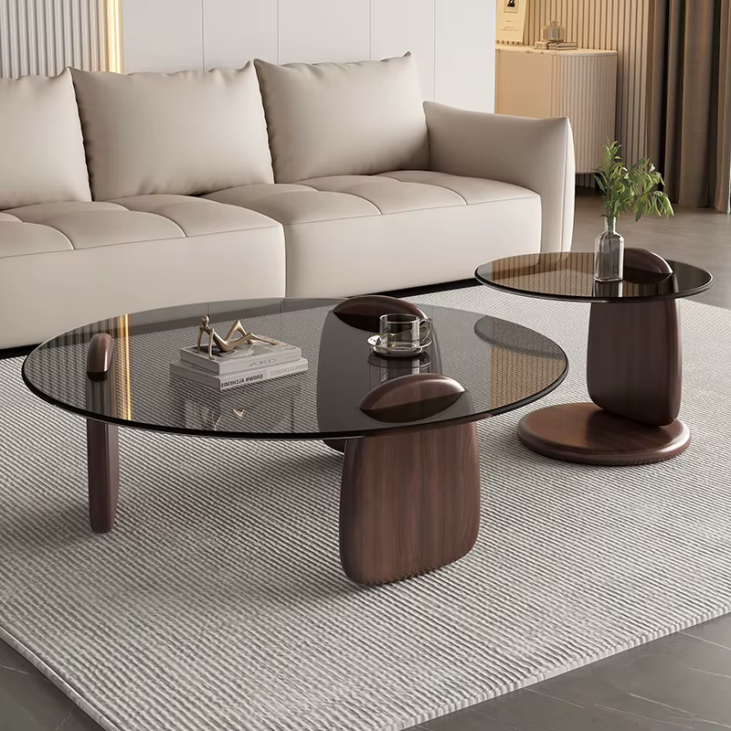 Table basse rétro avec plateau en verre