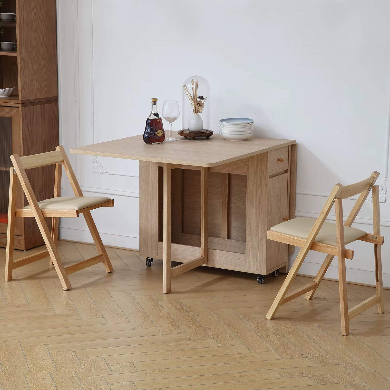 Table de salle à manger pliante extensible avec cuir chevelu tombant
