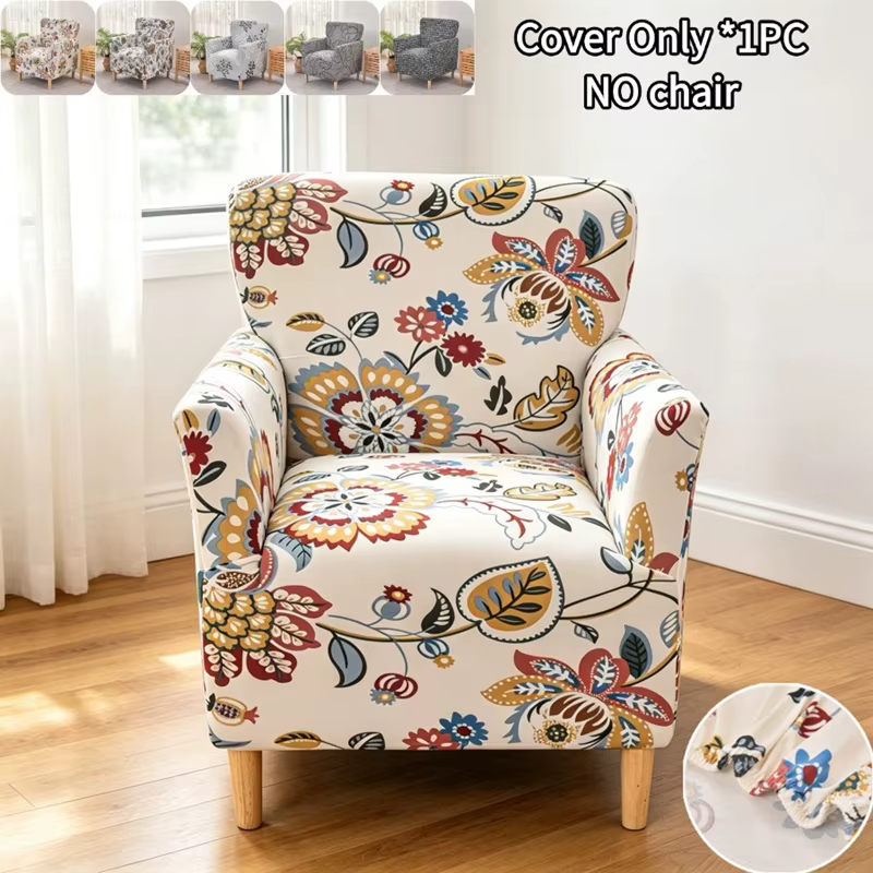 1 Housse de fauteuil florale extensible en Spandex