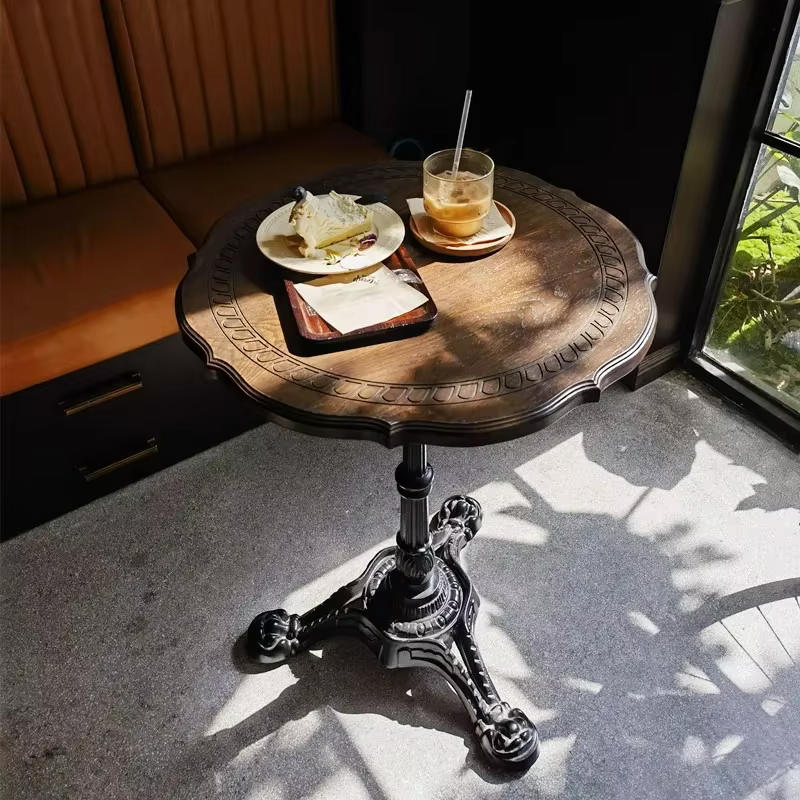 Table basse ronde d'art de fer en bois massif rétro