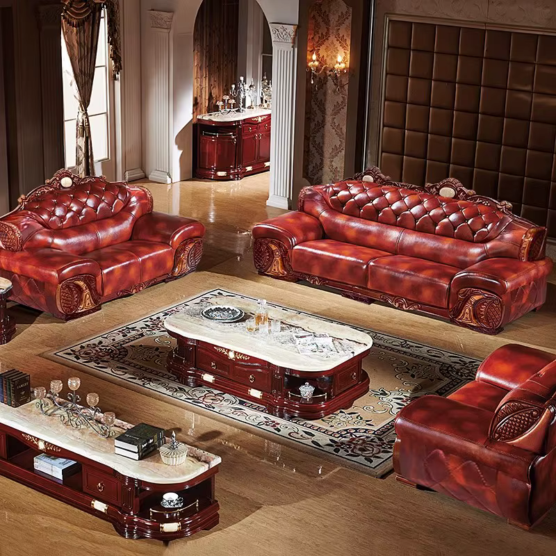 Salon familial salon canapé en cuir véritable bois massif salon canapé confortable élégant canapé Sala De Estar meubles