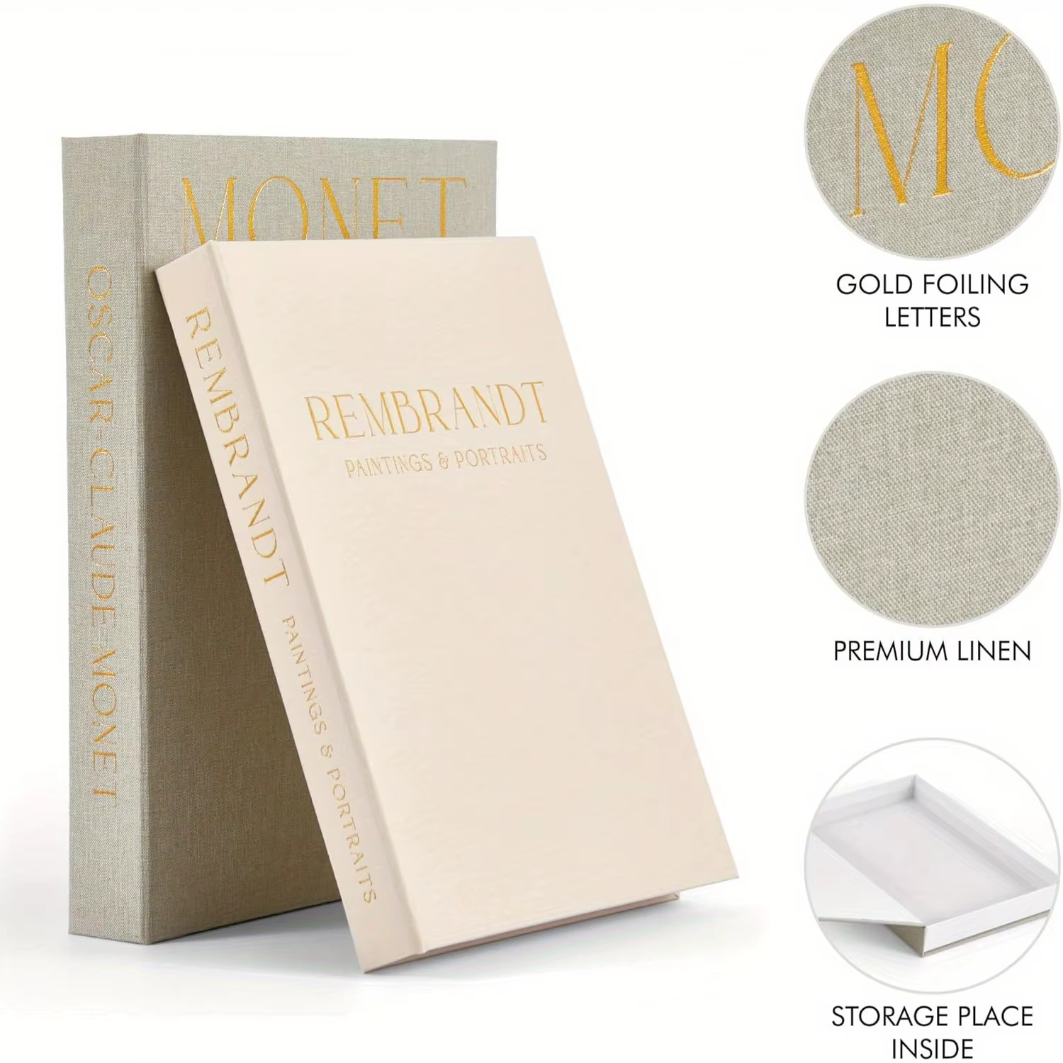 2 faux livres en lin, décoration pour table basse