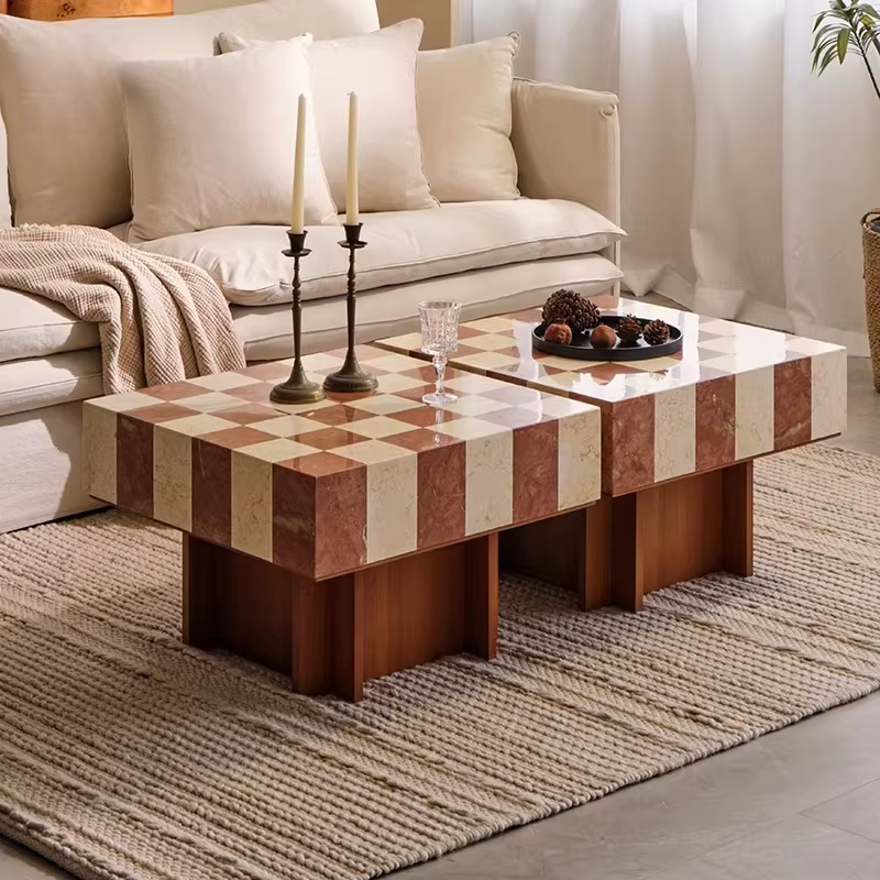 Tables basses nordiques en marbre avec cadre transparent