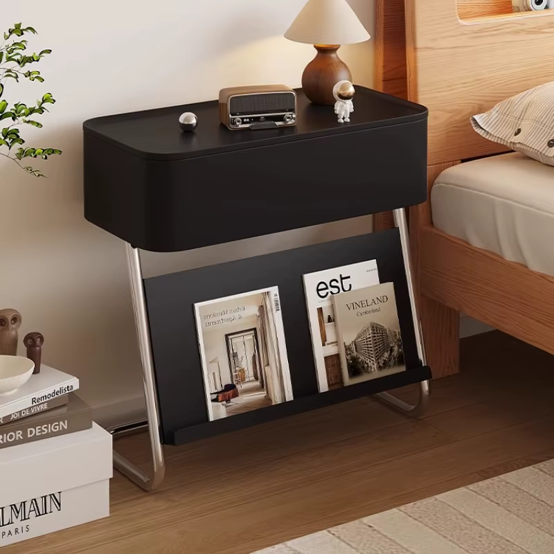 Table de chevet moderne en acier inoxydable avec roulettes