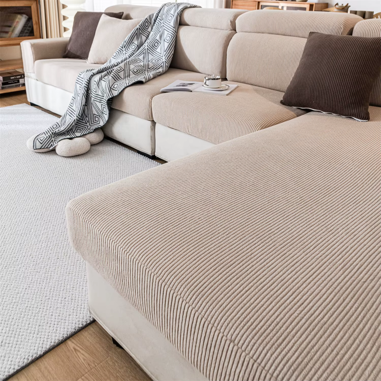 Housse de coussin de siège de canapé amovible extensible en Jacquard à rayures épaisses