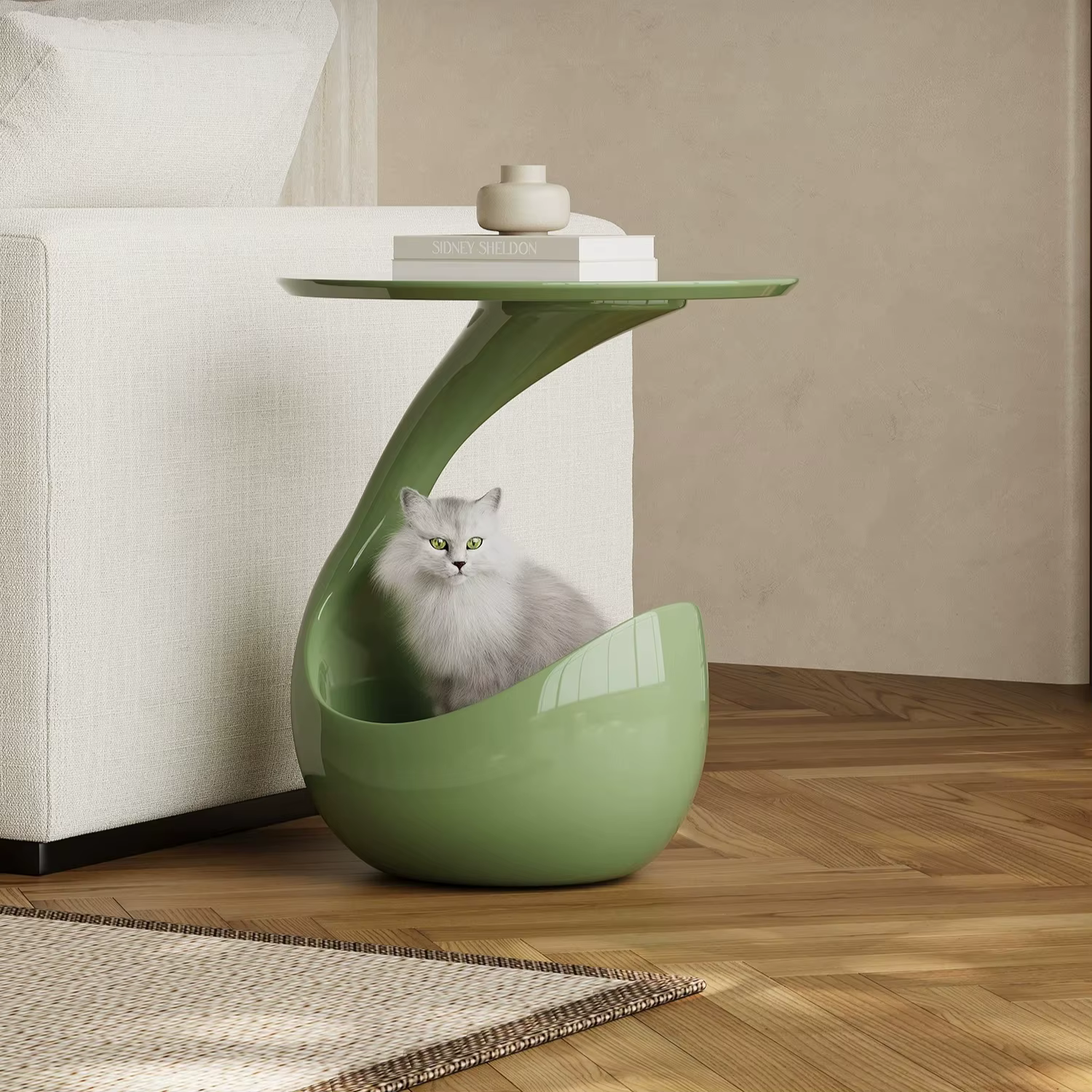 Table d'appoint d'angle vintage nordique en forme de C