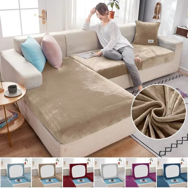 Housses de coussin de siège de canapé en velours élastique