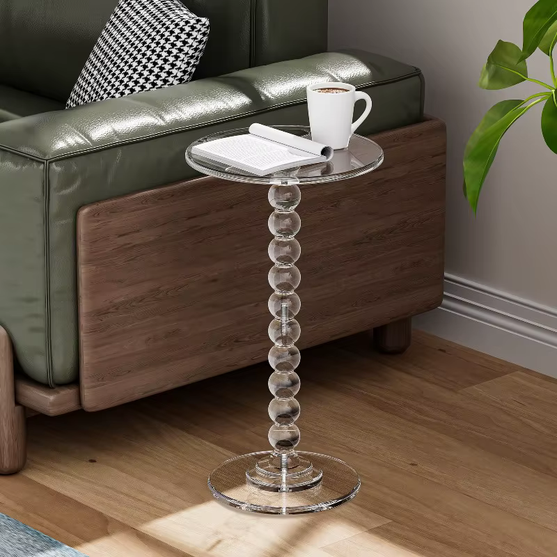 Table d'appoint ronde en acrylique transparent avec perles