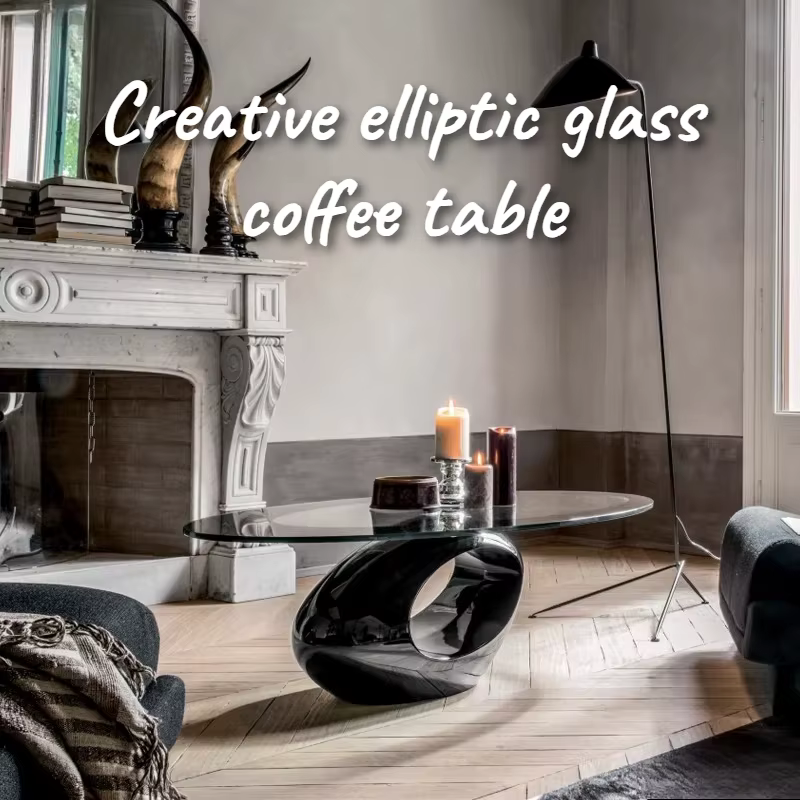 Table basse elliptique créative en verre avec rangement