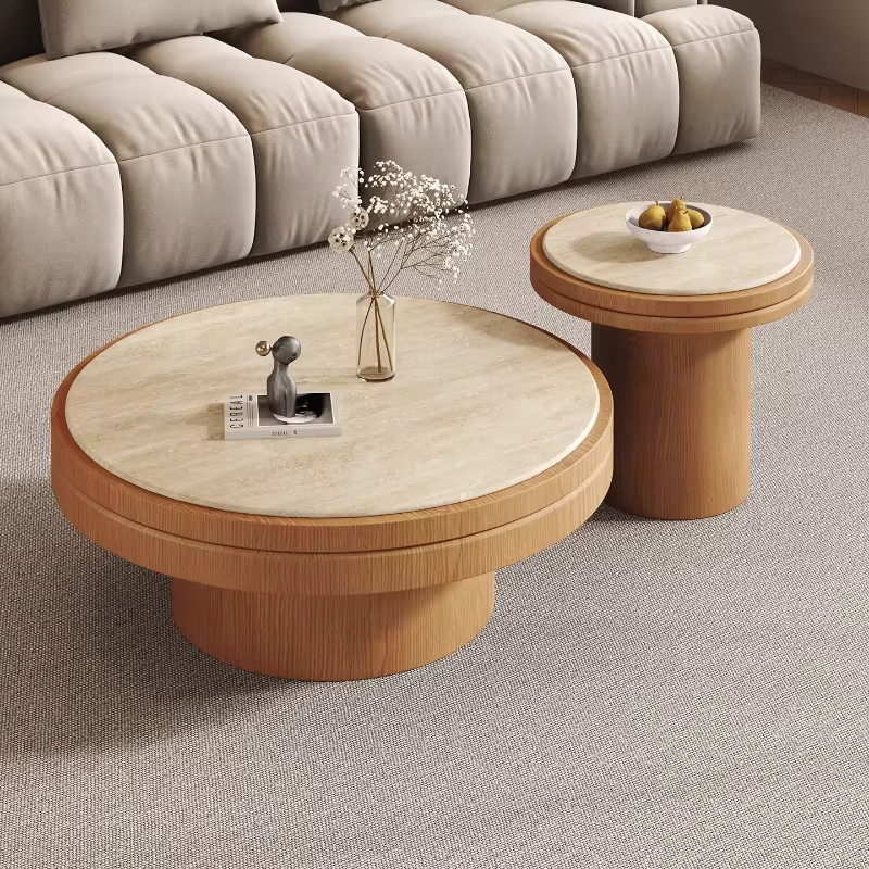 Table basse ronde japonaise en bois pour salon