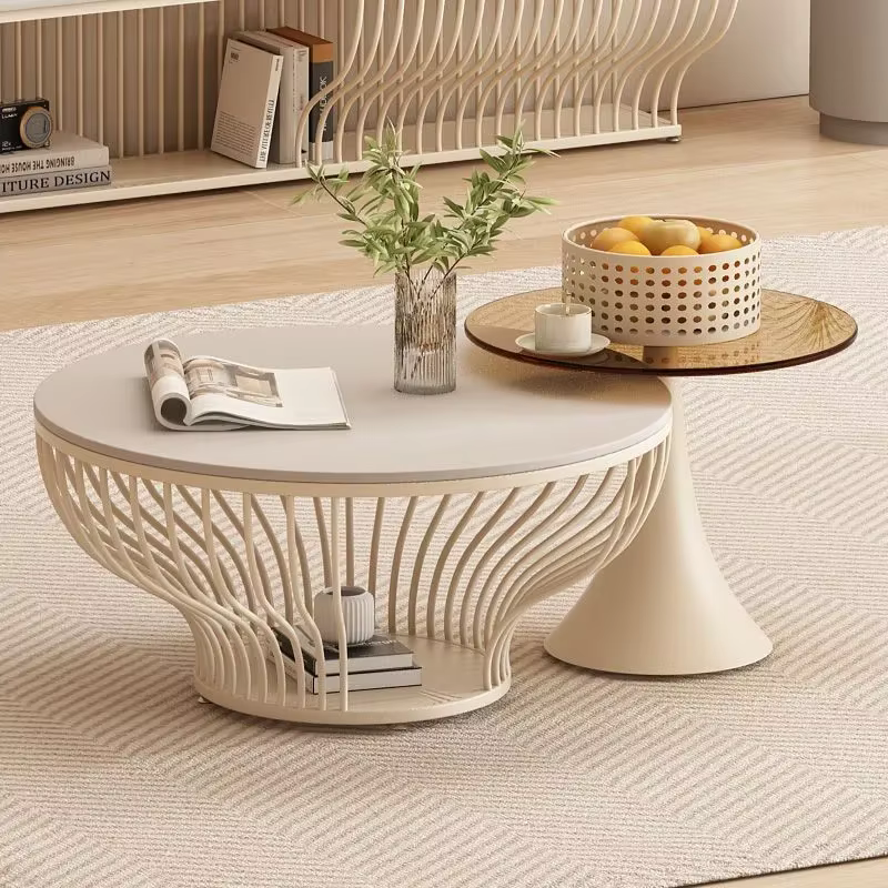 Table basse ronde avec plateau en verre français
