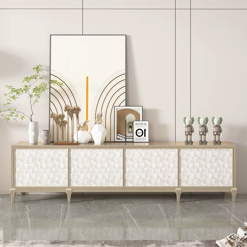 Meuble TV Rétro de Luxe en Bois Massif avec Rangement