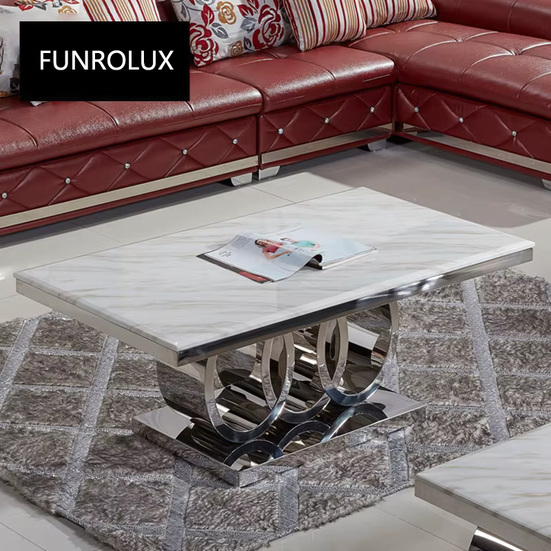 Table basse en marbre, meuble en acier inoxydable