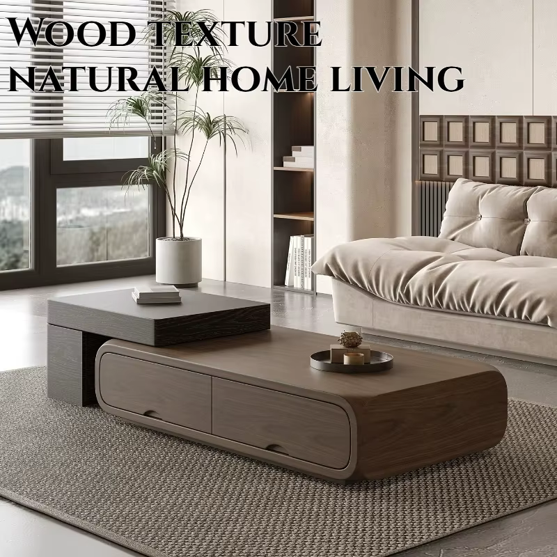 Table basse rétro en bois massif avec rangement