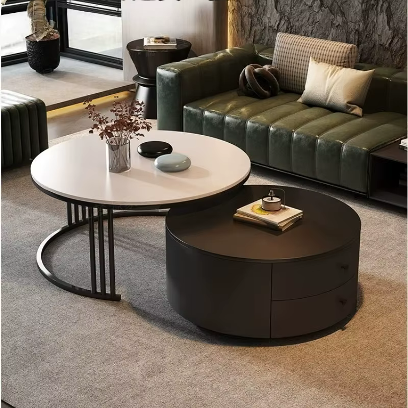 Nouvelle table basse ronde noire mobile de luxe léger et moderne 2026